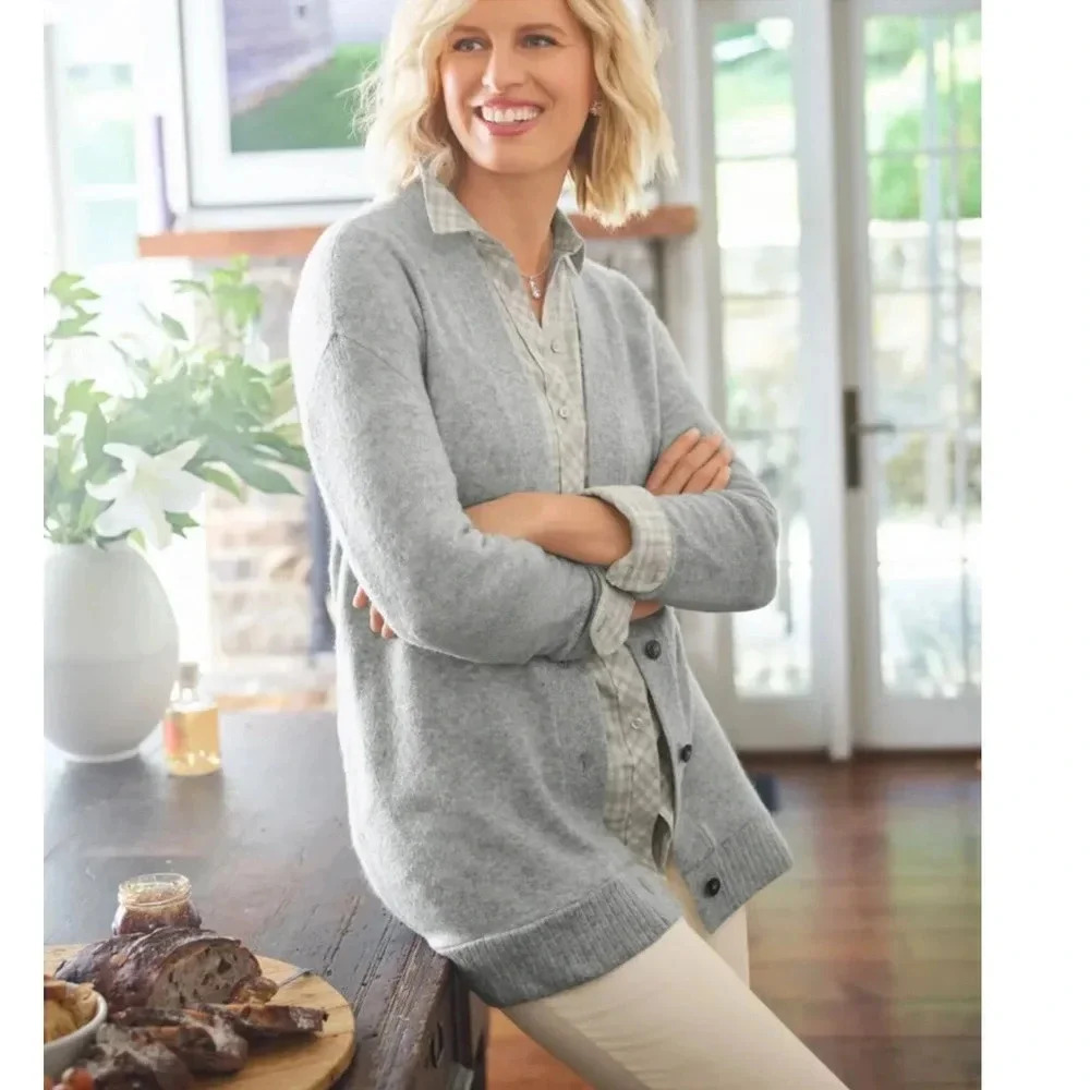 Talbots Girlfriend Cardigan Cream/Ivory Sweater Large Petite NWOT - Picture 11 of 13